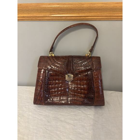 Genuine Crocodile Leather -Gold Accent Handbag Slightly Used Vintage - Picture 1 of 8